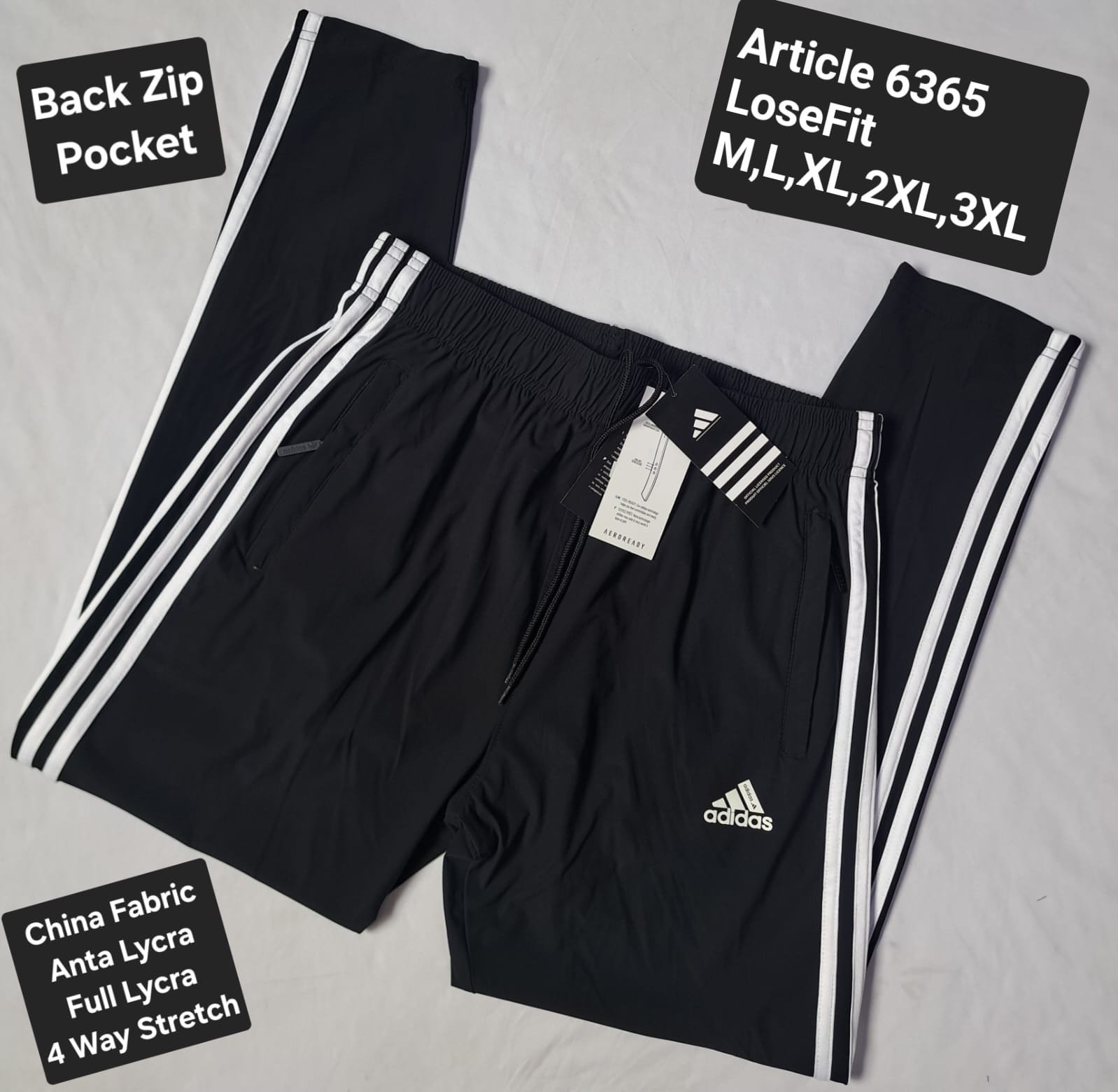 ADIDAS 3STRIPE  TROUSER Article 6365 Fabric: Anta Lycra Lose Fit Dark Black image 2