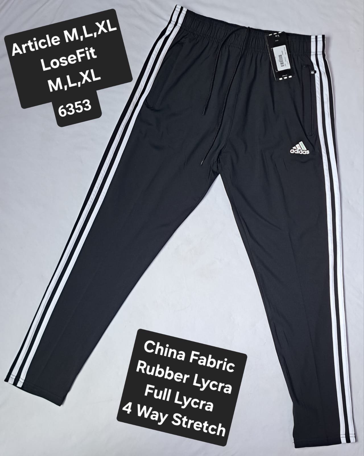 Article 6353 RUBBER LYCRA Lose Fit Dark Black